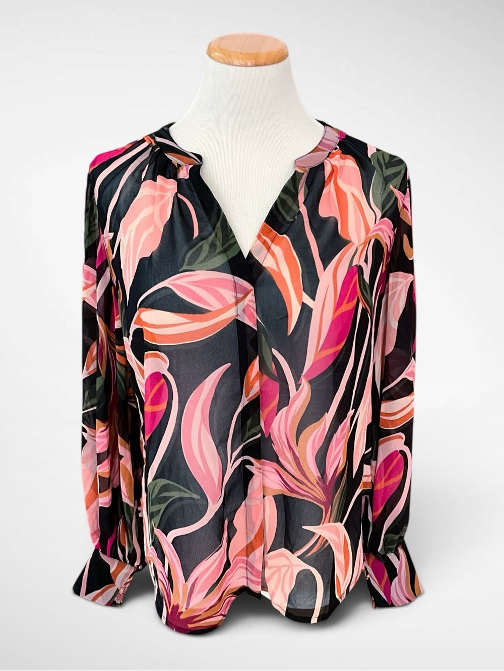 Chico’s Pintuck Sleeve Berry Compote Orchid Print Blouse